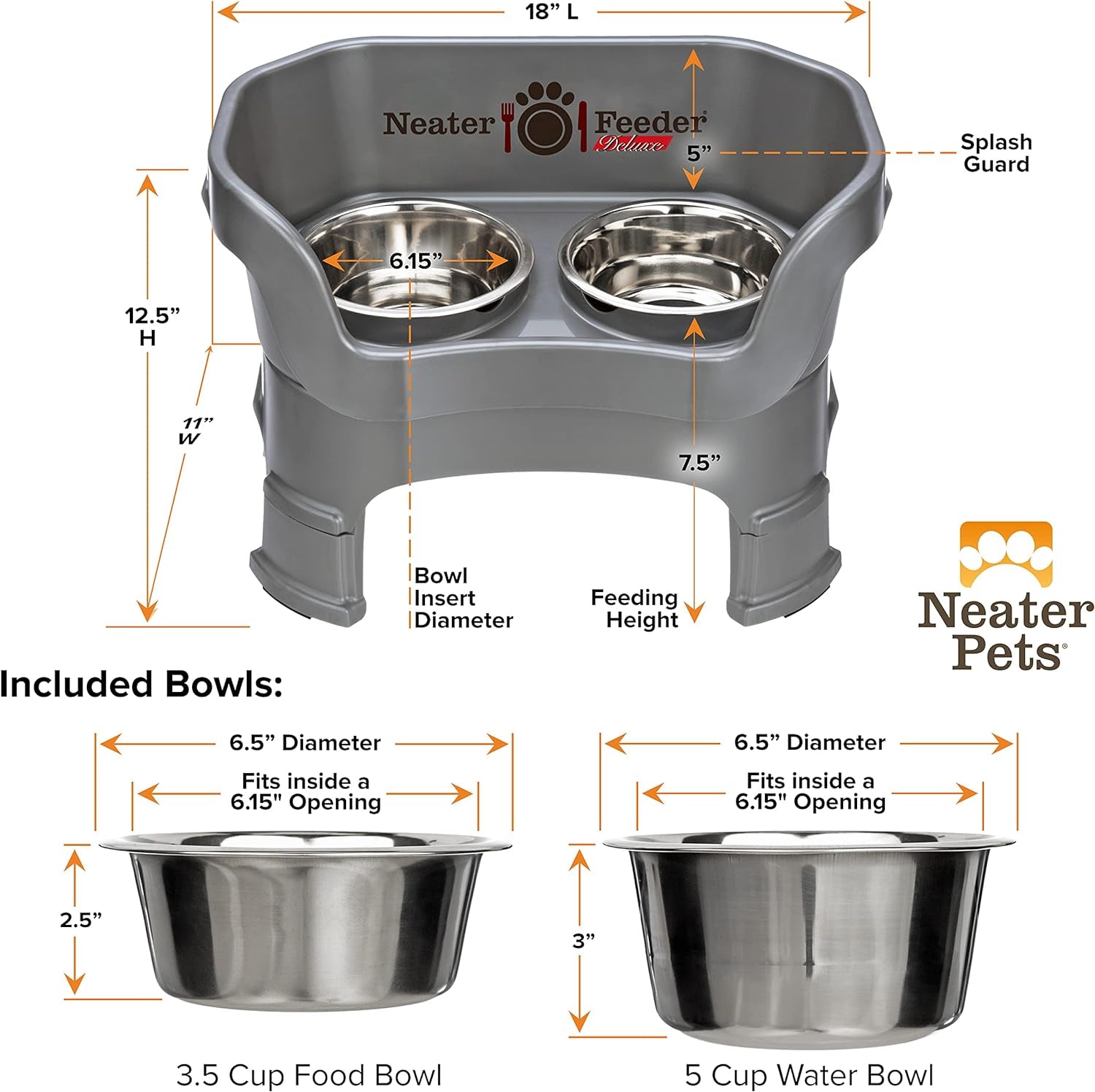 Neater Feeder Deluxe with Leg Extensions (Medium, Gunmetal Grey)